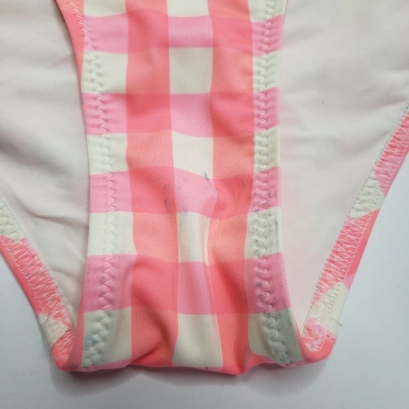 Solid & Striped Gingham Check Bikini Bottoms L White Neon Pink Orange - Picture 4 of 10